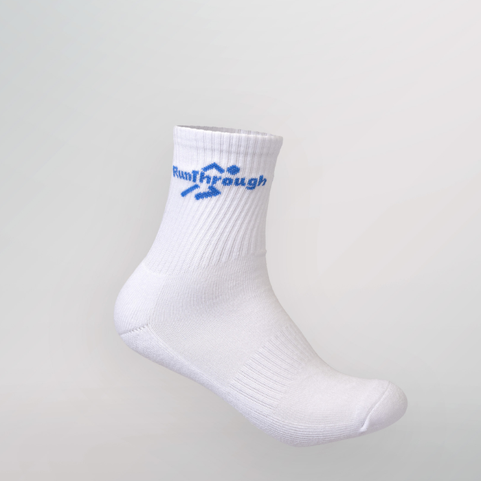 RunThrough Cotton Quarter Crew Sock - White