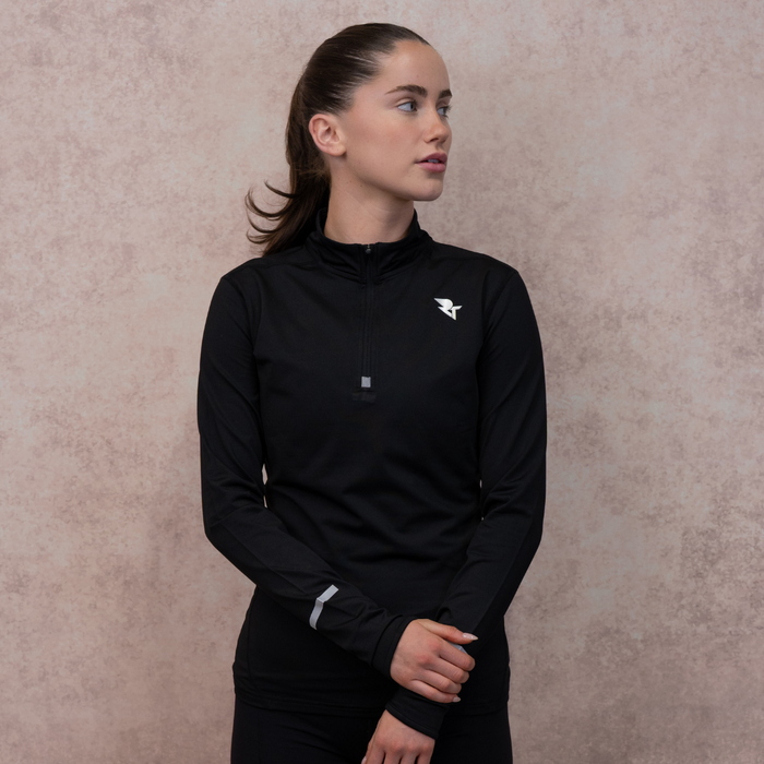 Women's Black 1/4 Zip Pullover - Fleeced