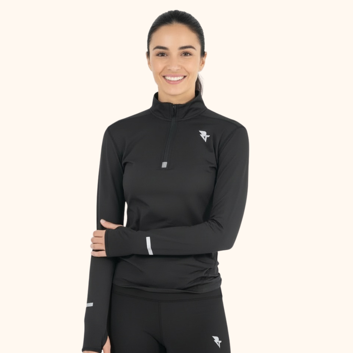 Women's Black 1/4 Zip Pullover - Fleeced